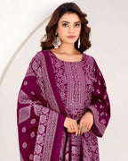 Rose Bud Cherry Purple Woollen Pashmina Grace Collection