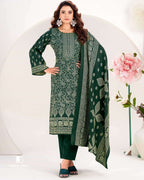 Nightly Woods Green Woollen Spun Pashmina Unstitched Dress Material