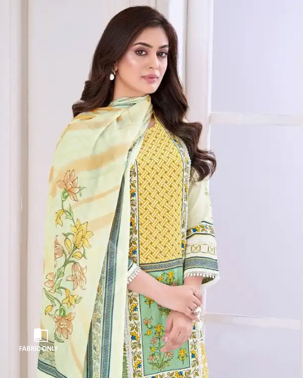 Sand Yellow & White Pure Cotton Lawn Unstitched Dress Material