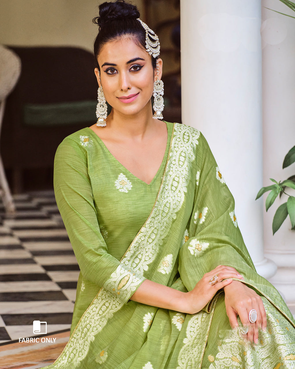 Pine Glade Green Jacquard Design Cotton Unstitched Salwar Suit Material