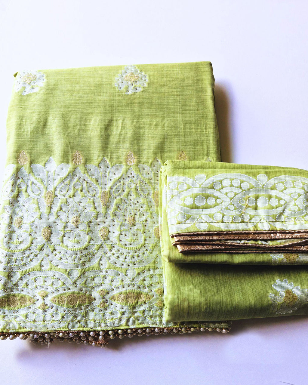 Pine Glade Green Jacquard Cotton Swarovski Embellished Classic Set