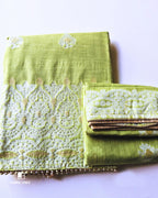 Pine Glade Green Jacquard Design Cotton Unstitched Salwar Suit Material