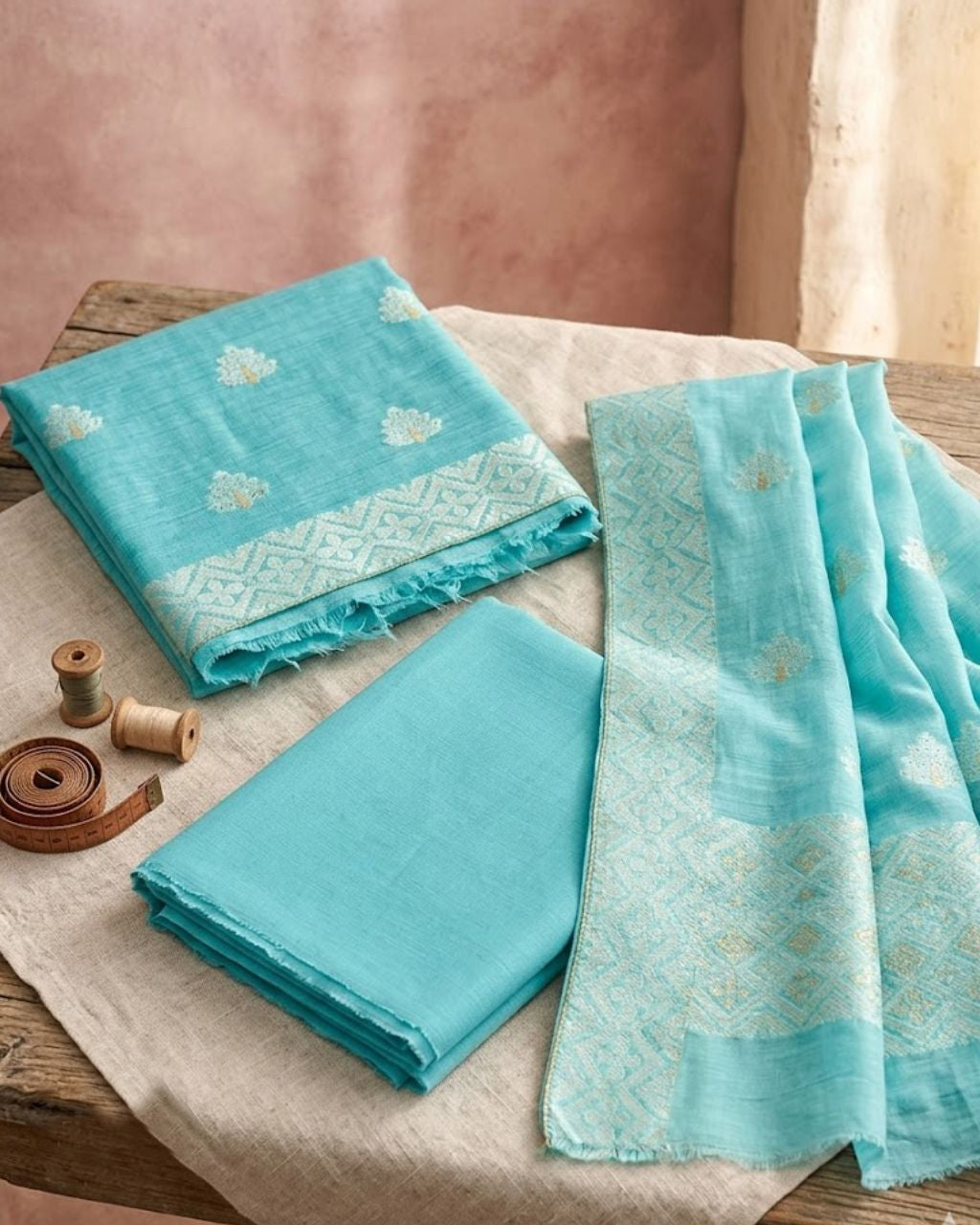 Ocean Cruise Blue Cotton Jacquard Swarovski Crafted Wear