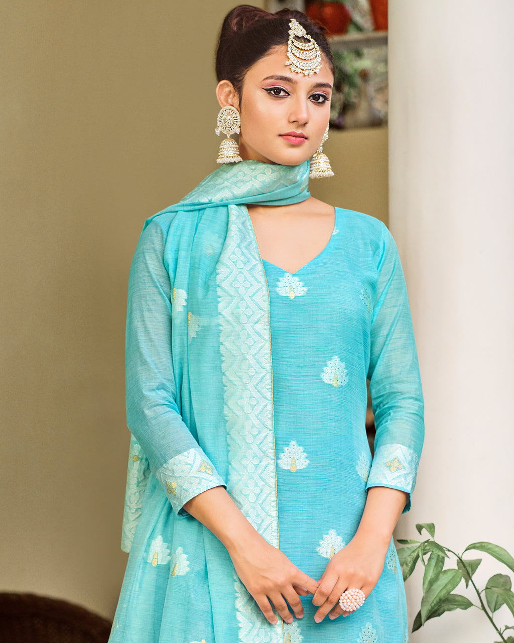 Ocean Cruise Blue Jacquard Design Cotton Unstitched Salwar Suit Material