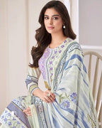 Wild Blue Yonder & White Lawn Cotton Unstitched Dress Material