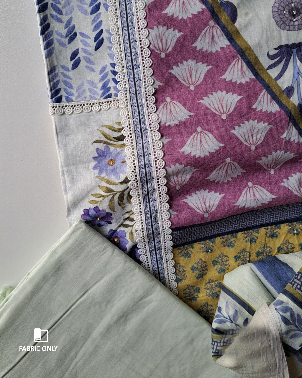 Wild Blue Yonder & White Lawn Cotton Unstitched Dress Material