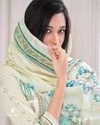 Turquoise & White Cotton Lawn Unstitched Dress Material