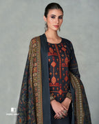 Salute Blue Viscose Jam Satin With Heavy Embroidery Work Unstitched Dress Material