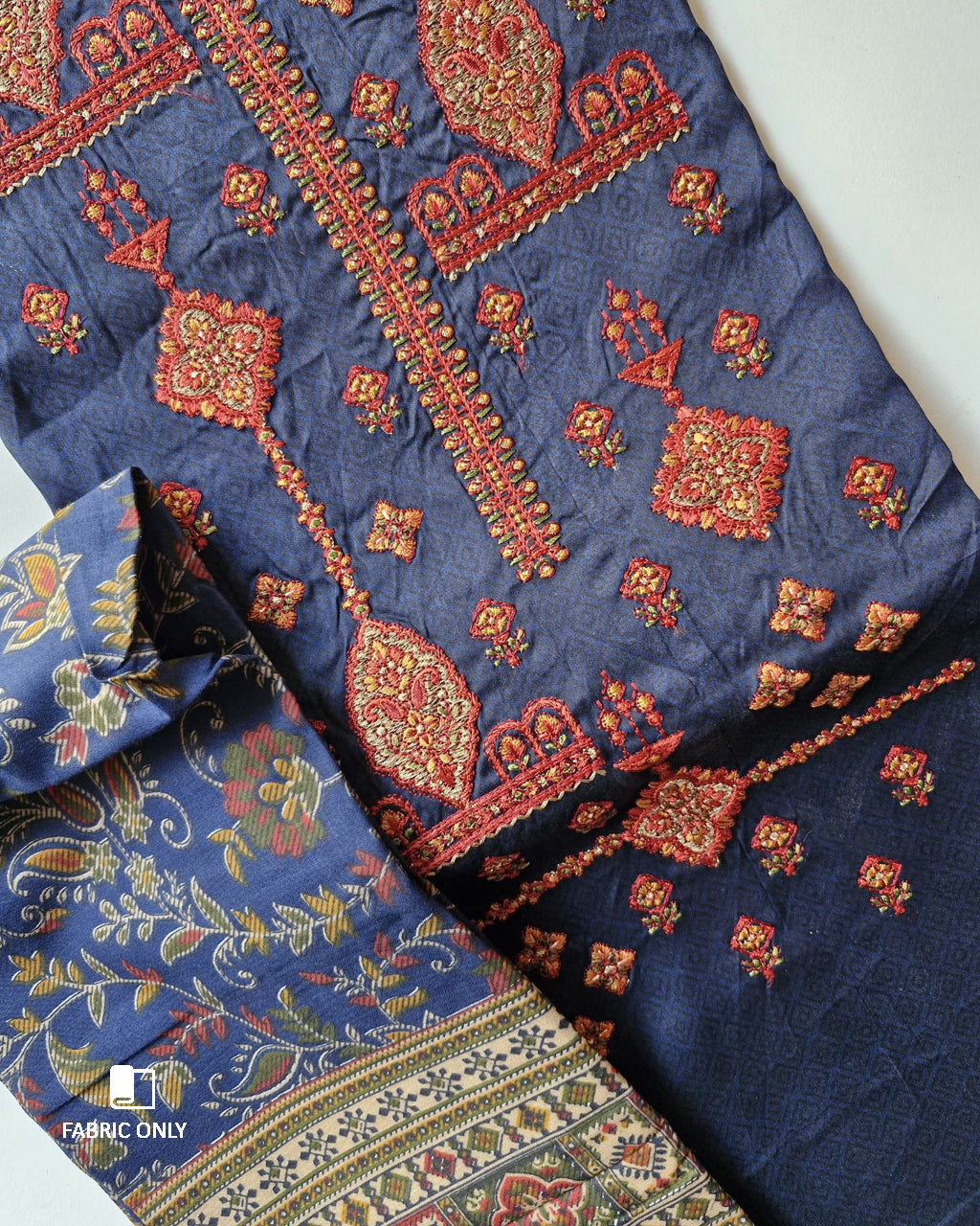 Salute Blue Viscose Jam Satin With Heavy Embroidery Work Unstitched Dress Material