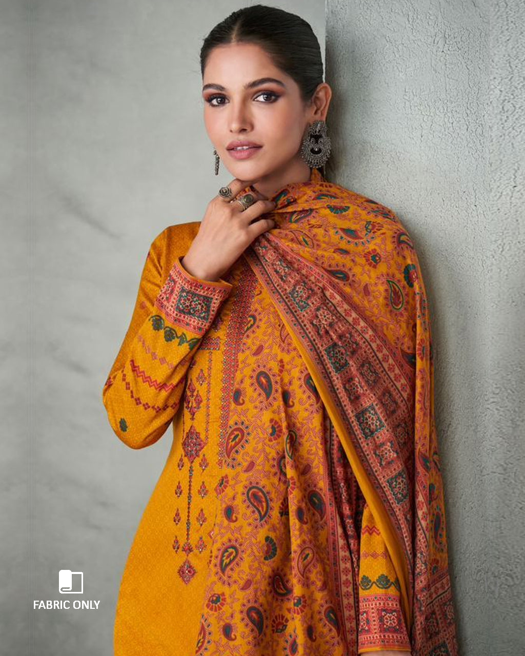 Fire Bush Orange Viscose Jam Satin With Heavy Embroidery Work Unstitched Dress Material