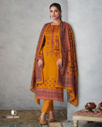 Fire Bush Orange Viscose Jam Satin With Heavy Embroidery Work Unstitched Dress Material