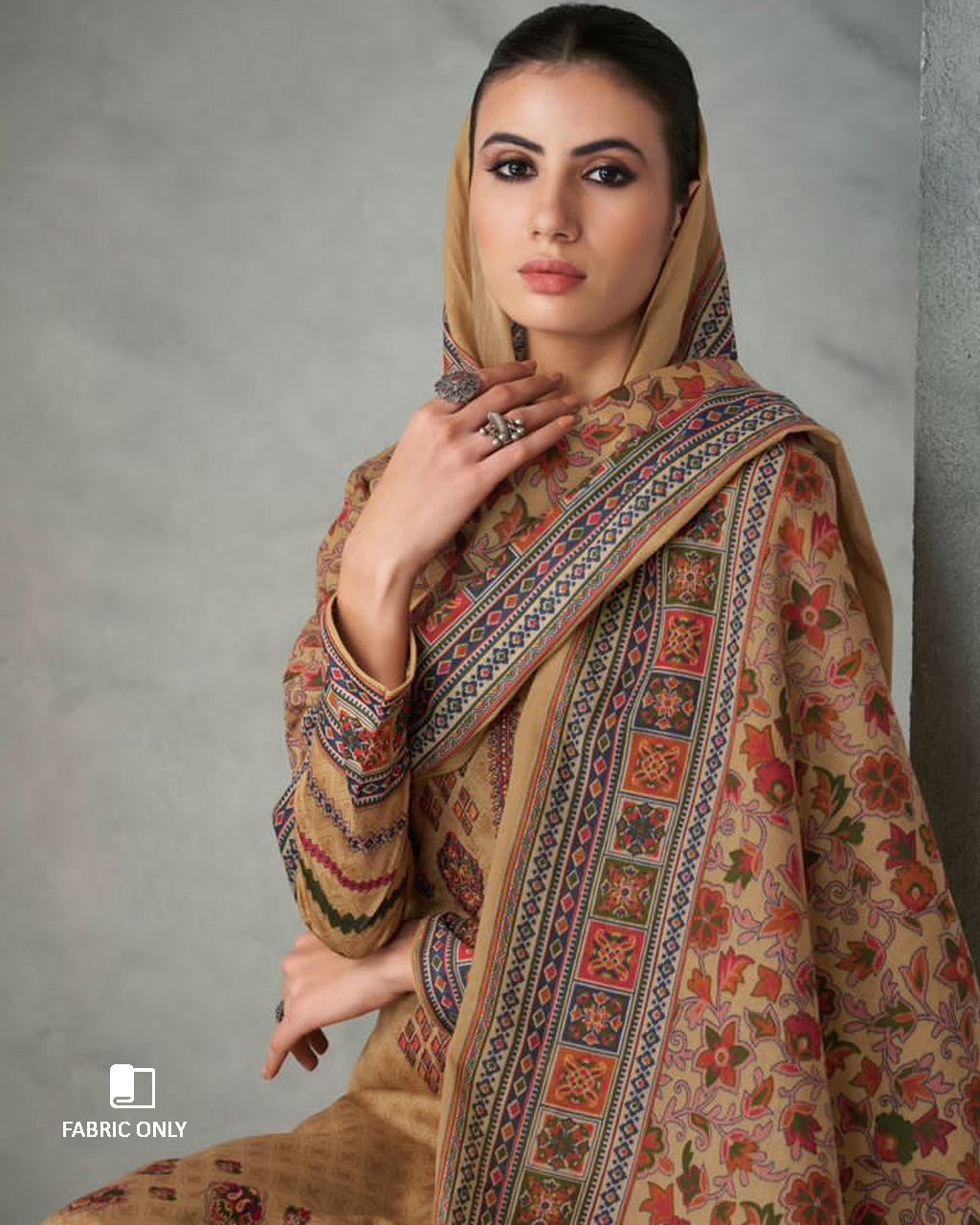 Hamster Fur Beige Viscose Jam Satin With Heavy Embroidery Work Unstitched Dress Material