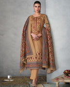 Hamster Fur Beige Viscose Jam Satin With Heavy Embroidery Work Unstitched Dress Material