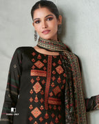 Petroleum Black Viscose Jam Satin With Heavy Embroidery Work Unstitched Dress Material