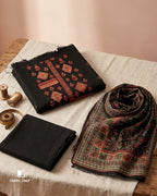 Petroleum Black Viscose Jam Satin With Heavy Embroidery Work Artistry Edit