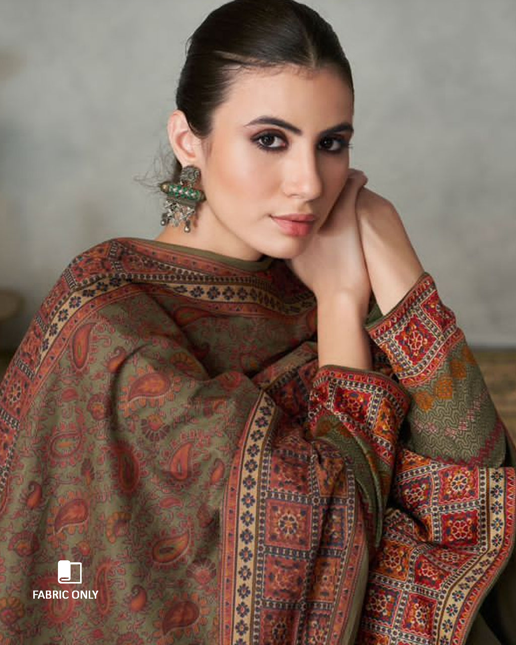 Verdant Views Green Viscose Jam Satin With Heavy Embroidery Work Unstitched Dress Material