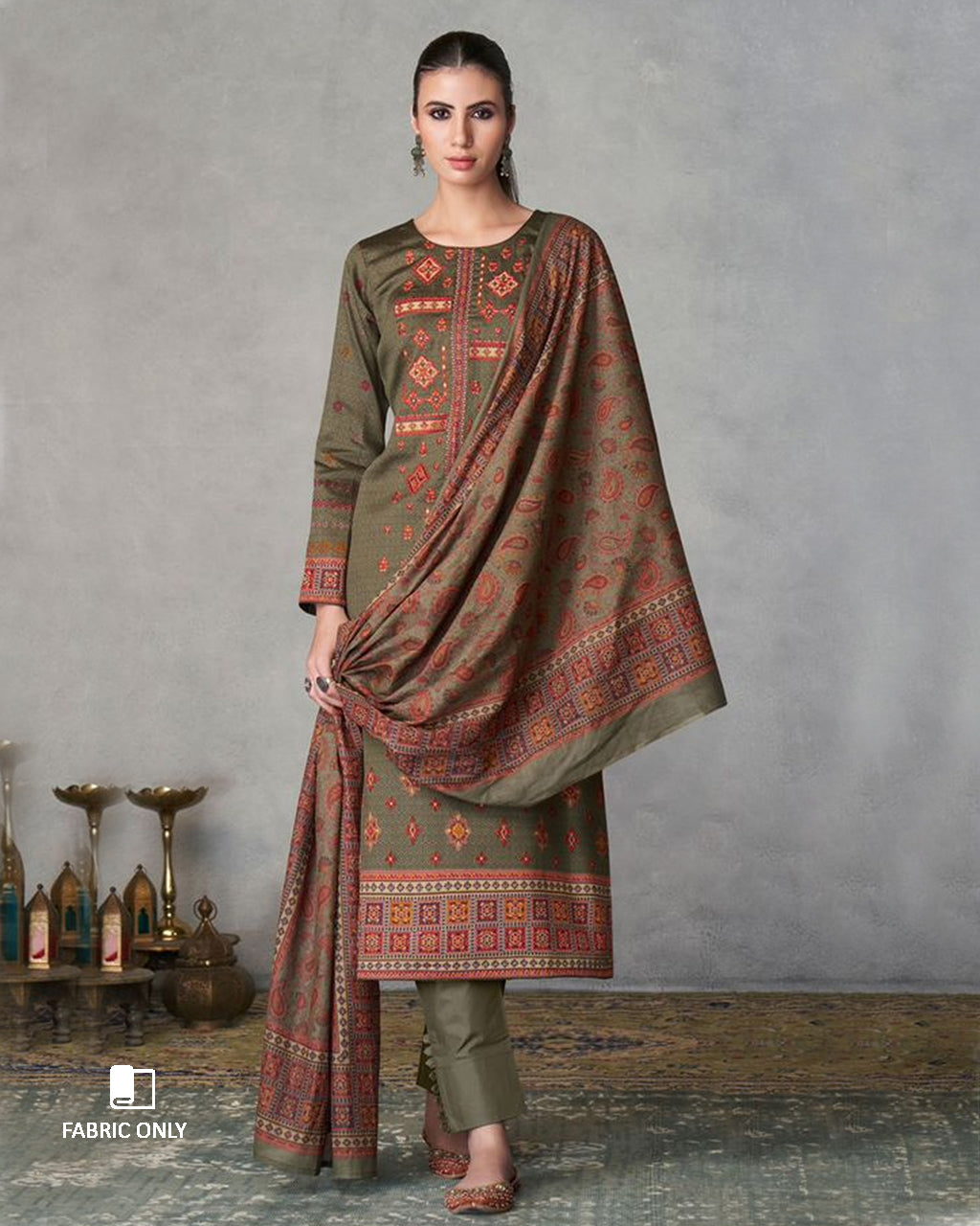 Verdant Views Green Viscose Jam Satin With Heavy Embroidery Work Unstitched Dress Material