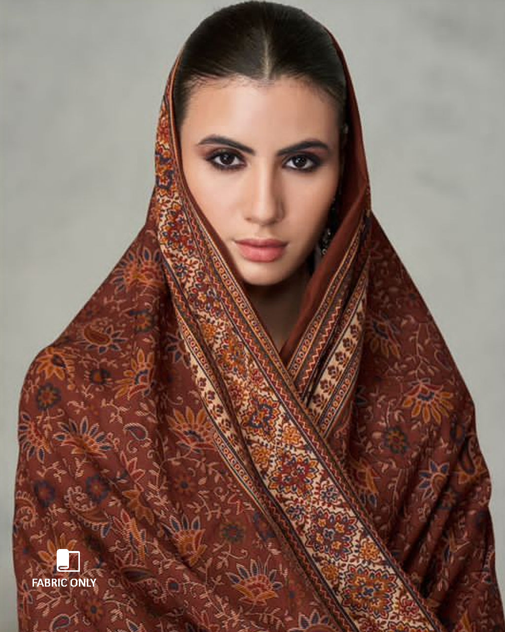 Peaty Brown Viscose Jam Satin With Heavy Embroidery Work Unstitched Dress Material