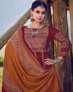 Brown Magenta Alpine Wool Unstitched New Design Dress Material