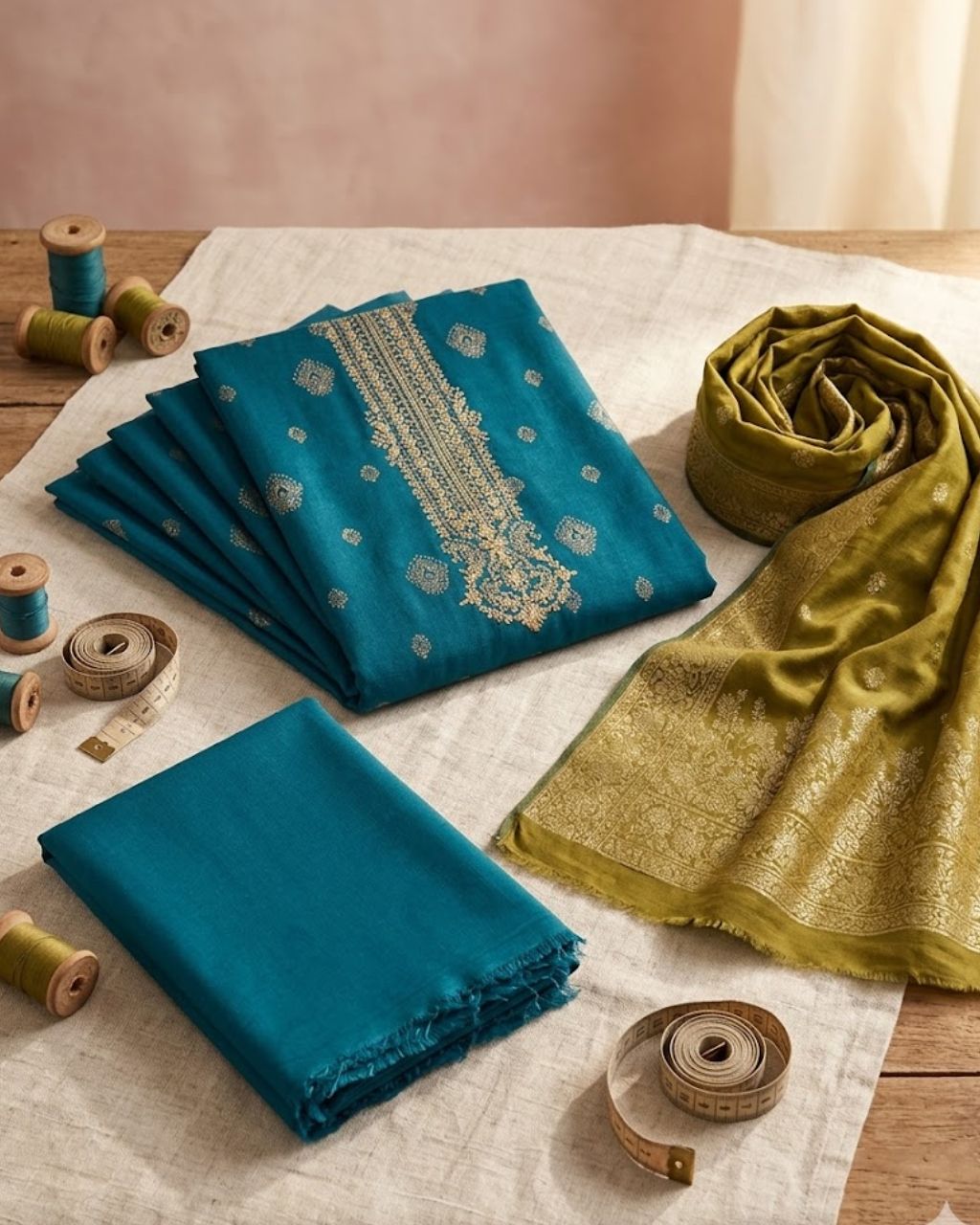 Octagon Ocean Blue Pure Viscose Pashmina Royal Jacquard Attire