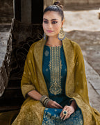 Octagon Ocean Blue Pure Viscose Pashmina Unstitched Designer Dress Material