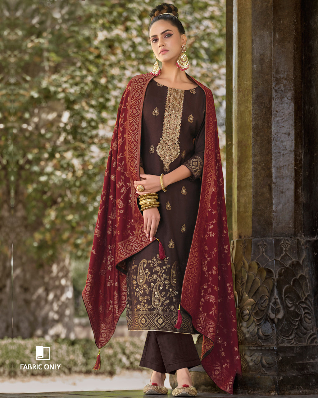 Brown Derby Viscose Pashmina Unstitched Designer Dress Material