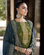 Soldier Green Pure Viscose Pashmina Unstitched Designer Dress Material