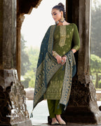 Soldier Green Pure Viscose Pashmina Unstitched Designer Dress Material