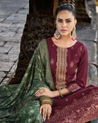 Carambar Maroon Pure Viscose Pashmina Unstitched Designer Dress Material