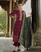 Carambar Maroon Pure Viscose Pashmina Festive Jacquard Signature Set