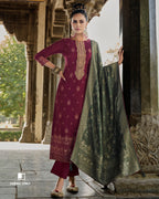 Carambar Maroon Pure Viscose Pashmina Unstitched Designer Dress Material