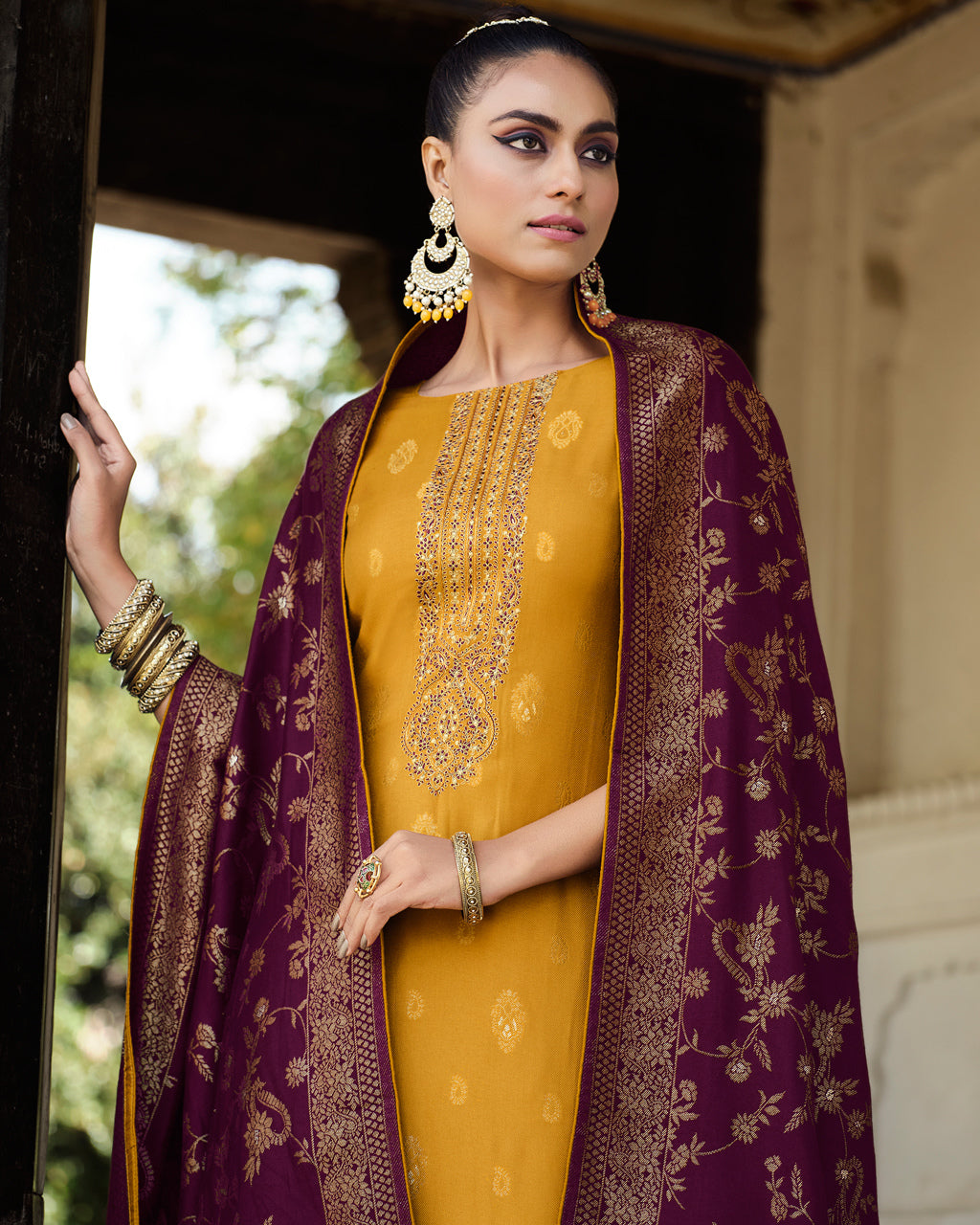 Auric Yellow Pure Viscose Pashmina Unstitched Designer Dress Material