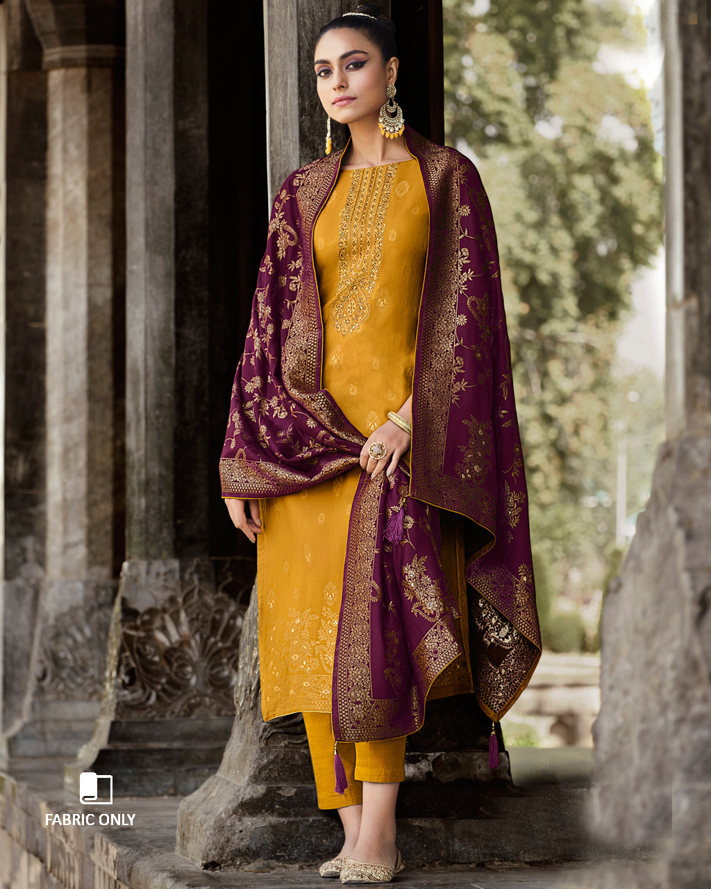 Auric Yellow Pure Viscose Pashmina Unstitched Designer Dress Material