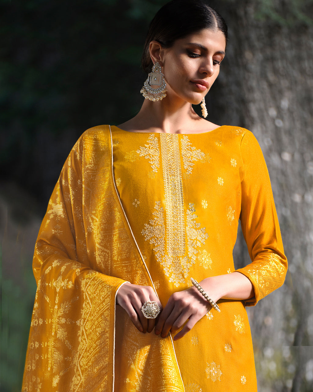 Gold Fusion Viscose Pashmina with Rich Jacquard Embroidery