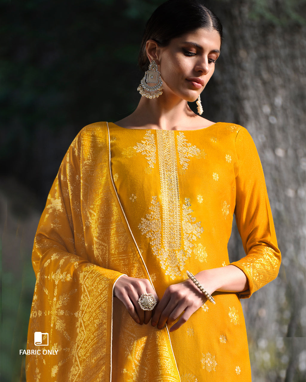 Gold Fusion Viscose Pashmina With Heavy Embroidery Work Jacquard Unstitched Dress Material