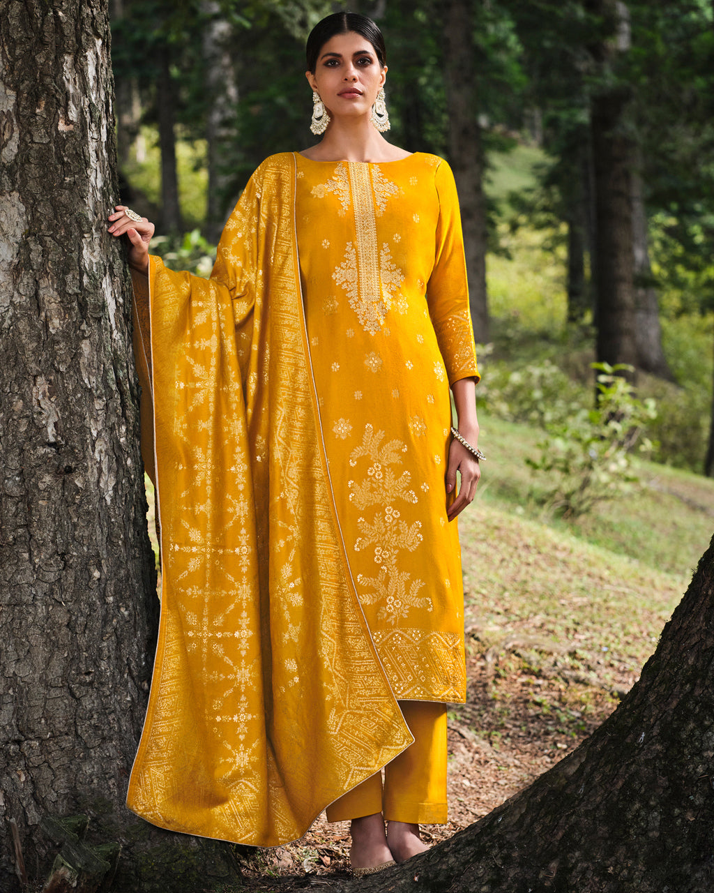 Gold Fusion Viscose Pashmina With Heavy Embroidery Work Jacquard Enigmatic Elegance