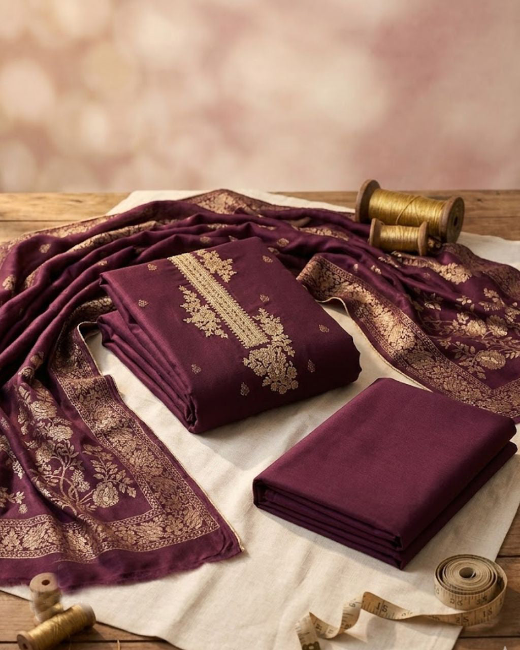 Plum Purple Viscose Pashmina with Heavy Jacquard Embroidery Soft Glam