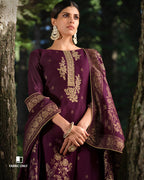 Plum Purple Viscose Pashmina With Heavy Embroidery Work Jacquard Unstitched Dress Material