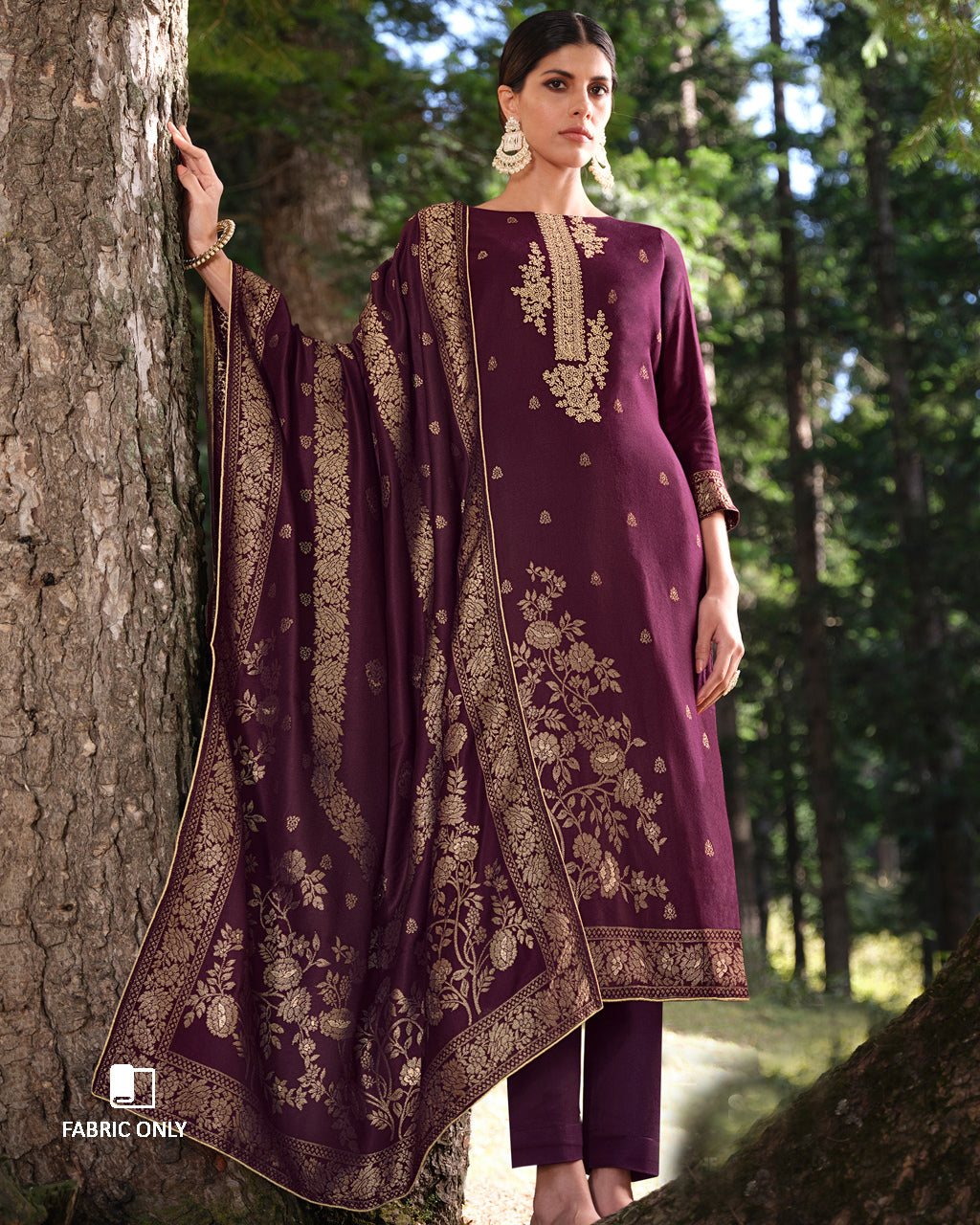 Plum Purple Viscose Pashmina With Heavy Embroidery Work Jacquard Unstitched Dress Material