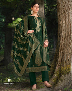 Zucchini Green Viscose Pashmina With Heavy Embroidery Work Jacquard Unstitched Dress Material