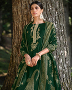 Zucchini Green Viscose Pashmina With Heavy Embroidery Work Jacquard Opulent Artistry