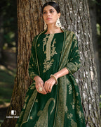 Zucchini Green Viscose Pashmina With Heavy Embroidery Work Jacquard Unstitched Dress Material