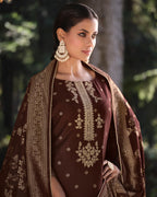 Bitter Brown Viscose Pashmina with Embroidery Work Jacquard Luxe Elegance
