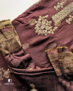 Bitter Chocolate Brown Viscose Pashmina With Heavy Embroidery Work Jacquard Unstitched Dress Material