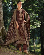 Bitter Brown Viscose Pashmina with Embroidery Work Jacquard Luxe Elegance