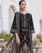 To Hell and Black Cotton with Heavy Embroidery & Mal Dupatta Unstitched Dress Material