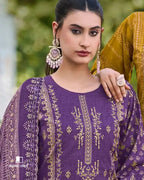 Imperial Purple Cotton with Heavy Embroidery & Mal Mal Dupatta Unstitched Dress Material