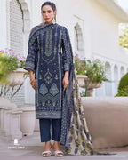 Diplomatic Blue Cotton with Heavy Embroidery & Mal Mal Dupatta Unstitched Dress Material