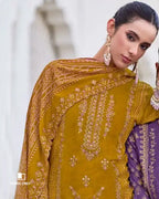 Pumpkin Skin Yellow Cotton with Heavy Embroidery & Mal Mal Dupatta Unstitched Dress Material