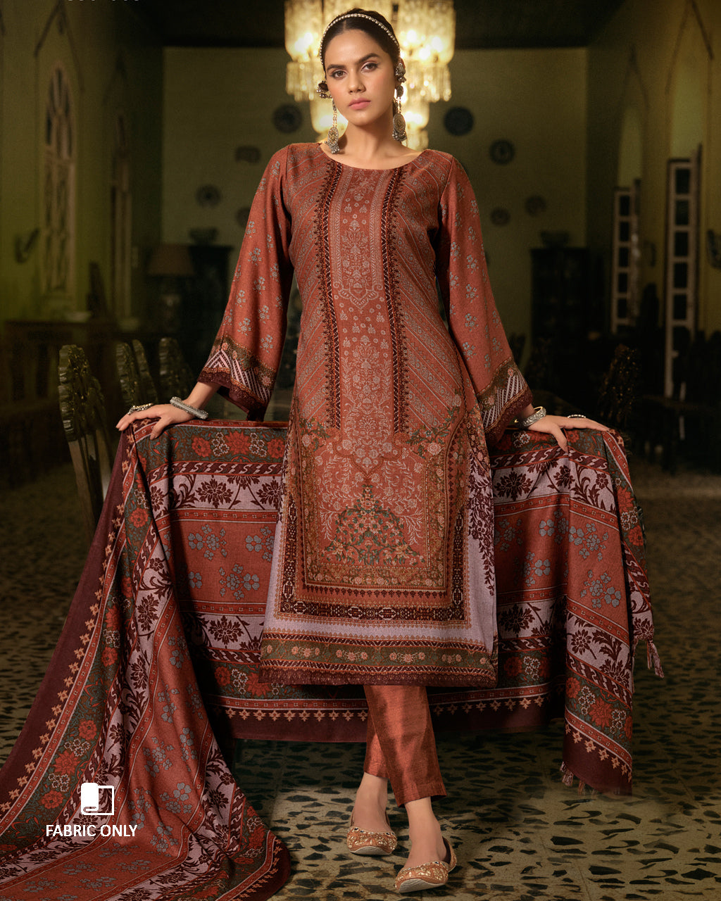 Sedona Stone Brown Alpine Wool Unstitched New Luxury Dress Material